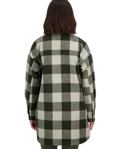 Limestone Check Coloured Swanndri Womens Anchorage Longline Jacket on white background #colour_limestone-check