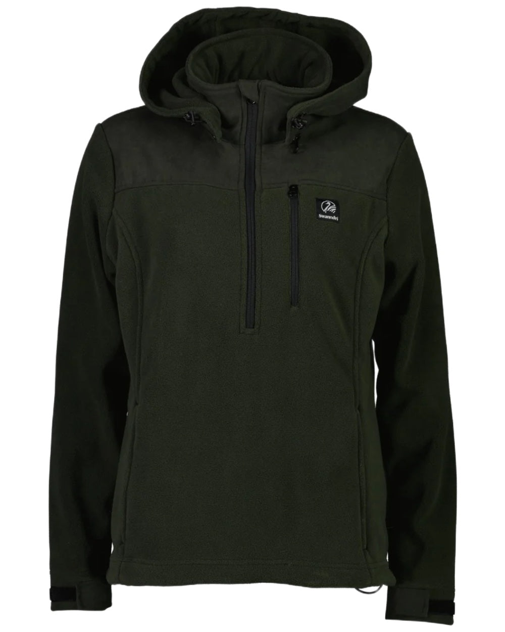 Olive Coloured Swanndri Womens High Rock Fleece Hoodie on white background #colour_olive