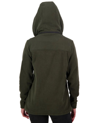 Olive Coloured Swanndri Womens High Rock Fleece Hoodie on white background #colour_olive