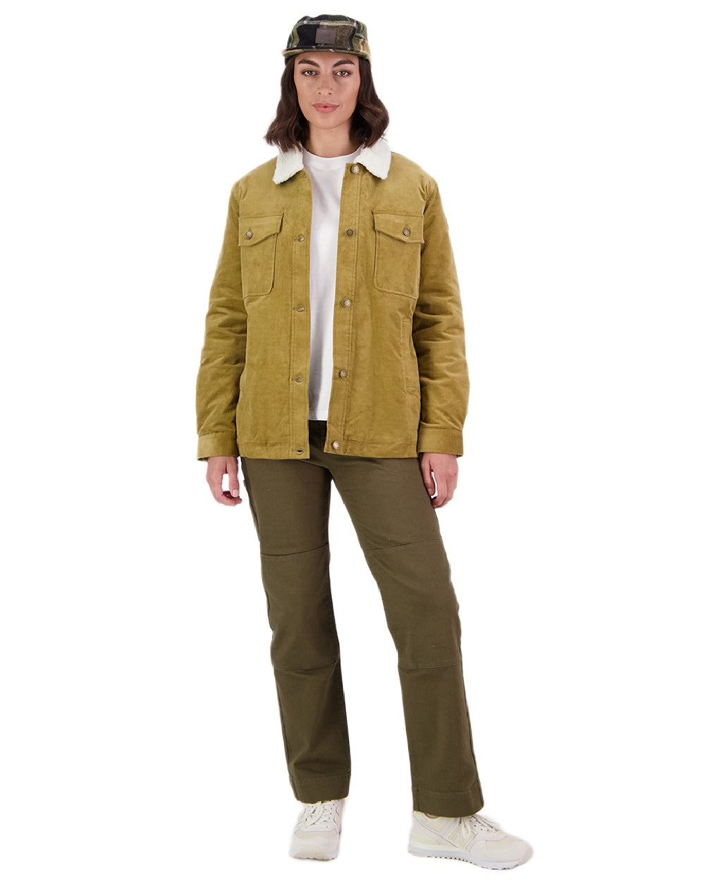 Cashew Coloured Swanndri Womens Kaituna Corduroy Jacket on white background #colour_cashew