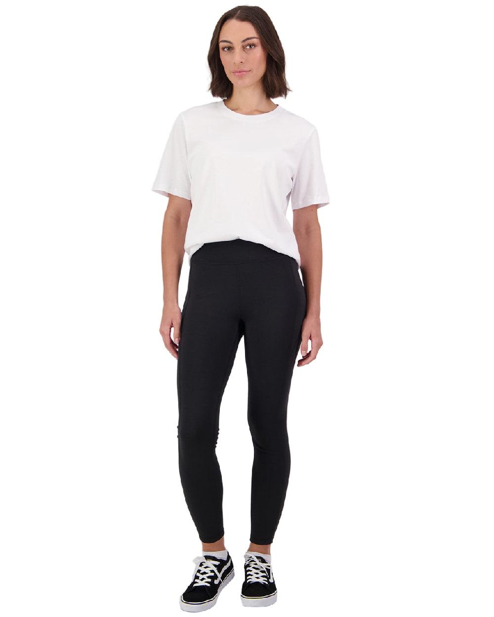 Black Coloured Swanndri Womens Merino Fusion Leggings on white background #colour_black
