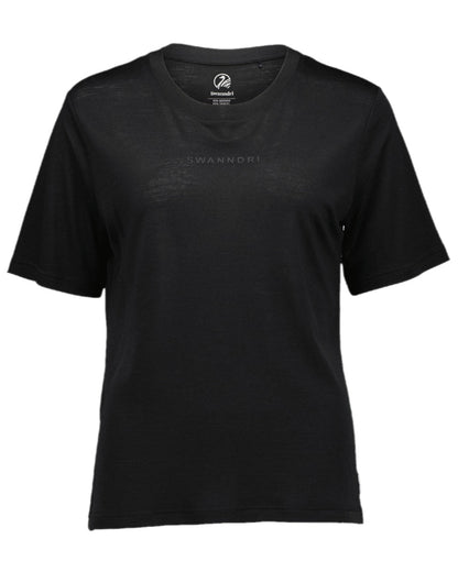 Black Coloured Swanndri Womens Merino Fusion T-Shirt on white background #colour_black