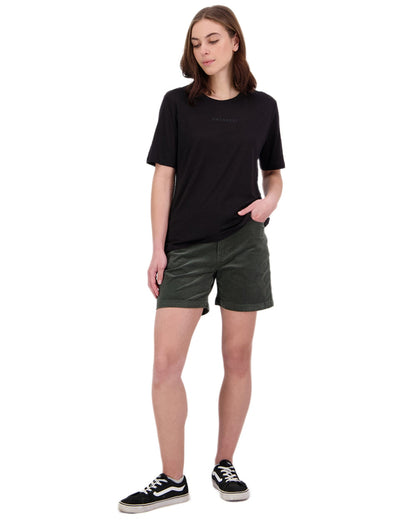 Black Coloured Swanndri Womens Merino Fusion T-Shirt on white background #colour_black