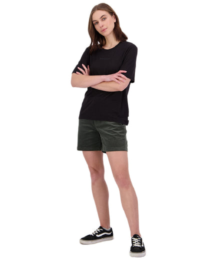 Black Coloured Swanndri Womens Merino Fusion T-Shirt on white background #colour_black