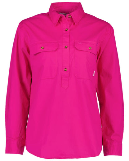 Pink Coloured Swanndri Womens Roma Long Sleeve Shirt on white background #colour_pink