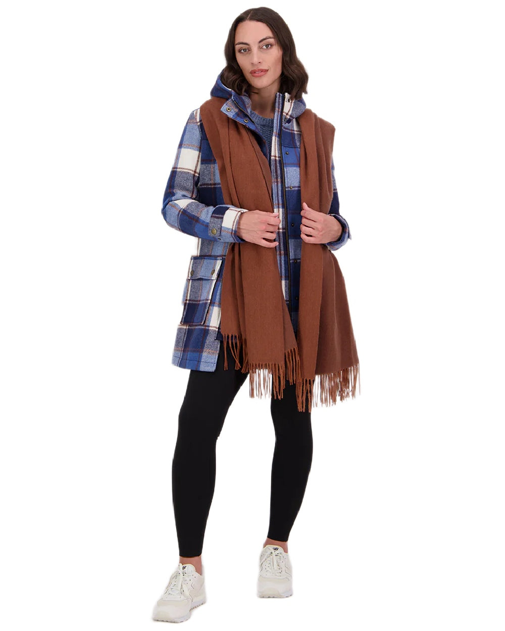 Rusty Coloured Swanndri Womens Wide Scarf on white background #colour_rusty