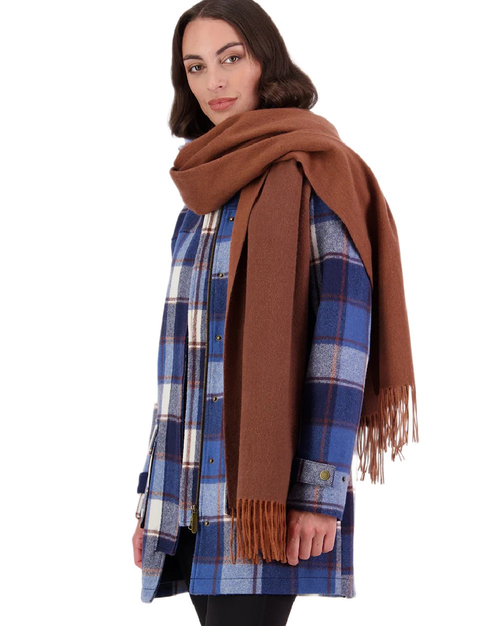 Rusty Coloured Swanndri Womens Wide Scarf on white background #colour_rusty
