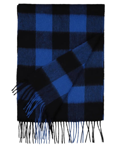 Blue Black Check Coloured Swanndri Wool Scarfie on white background #colour_blue-black-check