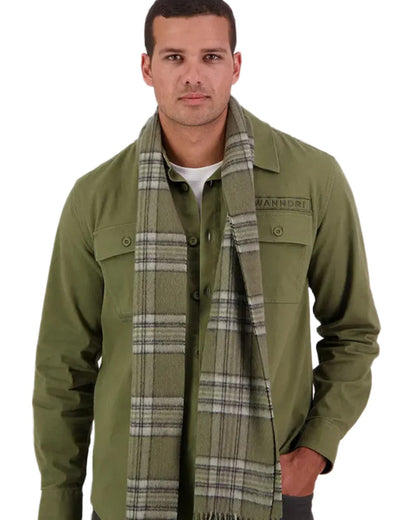 Lt Woodlands Check Coloured Swanndri Wool Scarfie on white background #colour_lt-woodlands-check