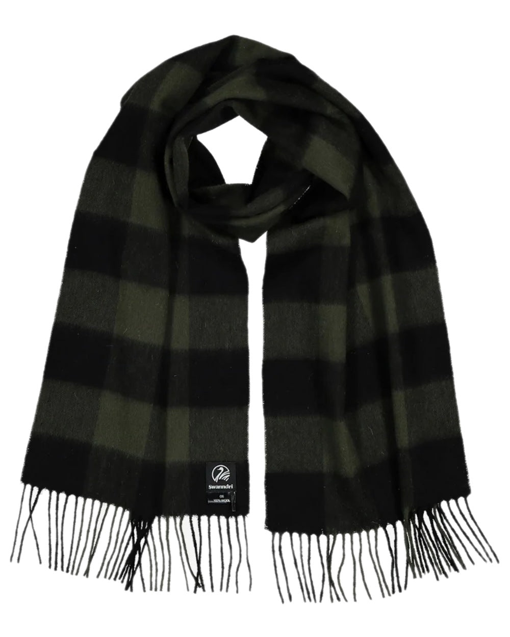 Olive Black Check Coloured Swanndri Wool Scarfie on white background #colour_olive-black-check
