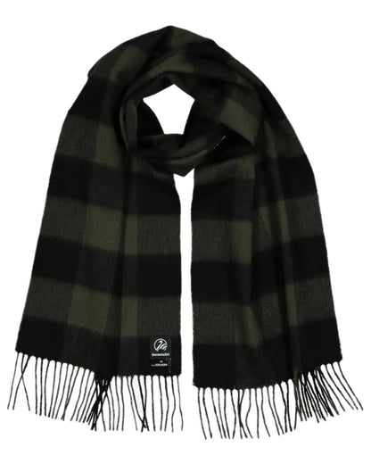 Olive Black Check Coloured Swanndri Wool Scarfie on white background #colour_olive-black-check