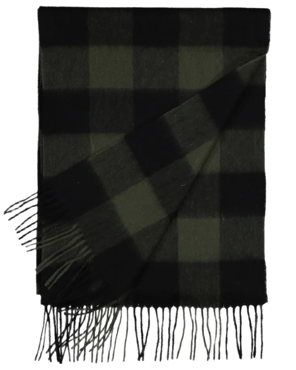 Olive Black Check Coloured Swanndri Wool Scarfie on white background #colour_olive-black-check