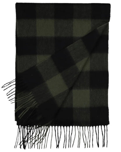 Olive Black Check Coloured Swanndri Wool Scarfie on white background #colour_olive-black-check