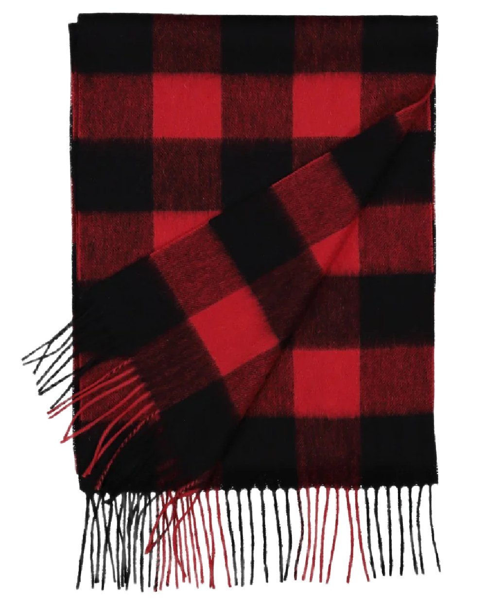 Red Black Check Coloured Swanndri Wool Scarfie on white background #colour_red-black-check