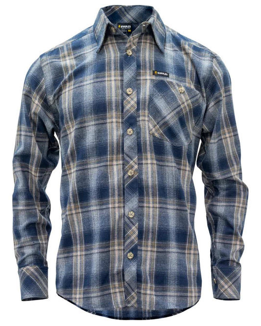 Navy coloured Swazi Grafter Shirt on white background #colour_navy