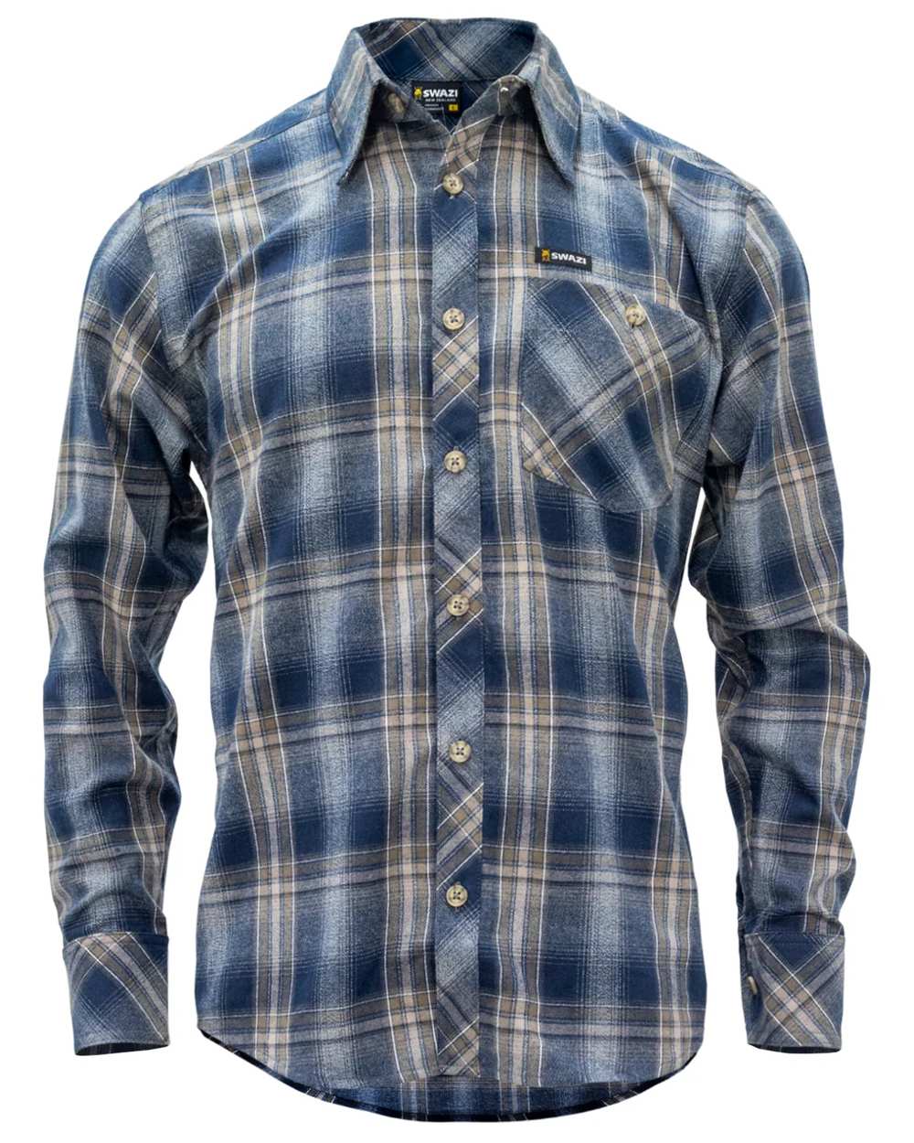 Navy coloured Swazi Grafter Shirt on white background #colour_navy