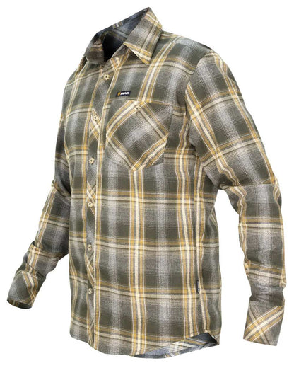 Olive coloured Swazi Grafter Shirt on white background #colour_olive