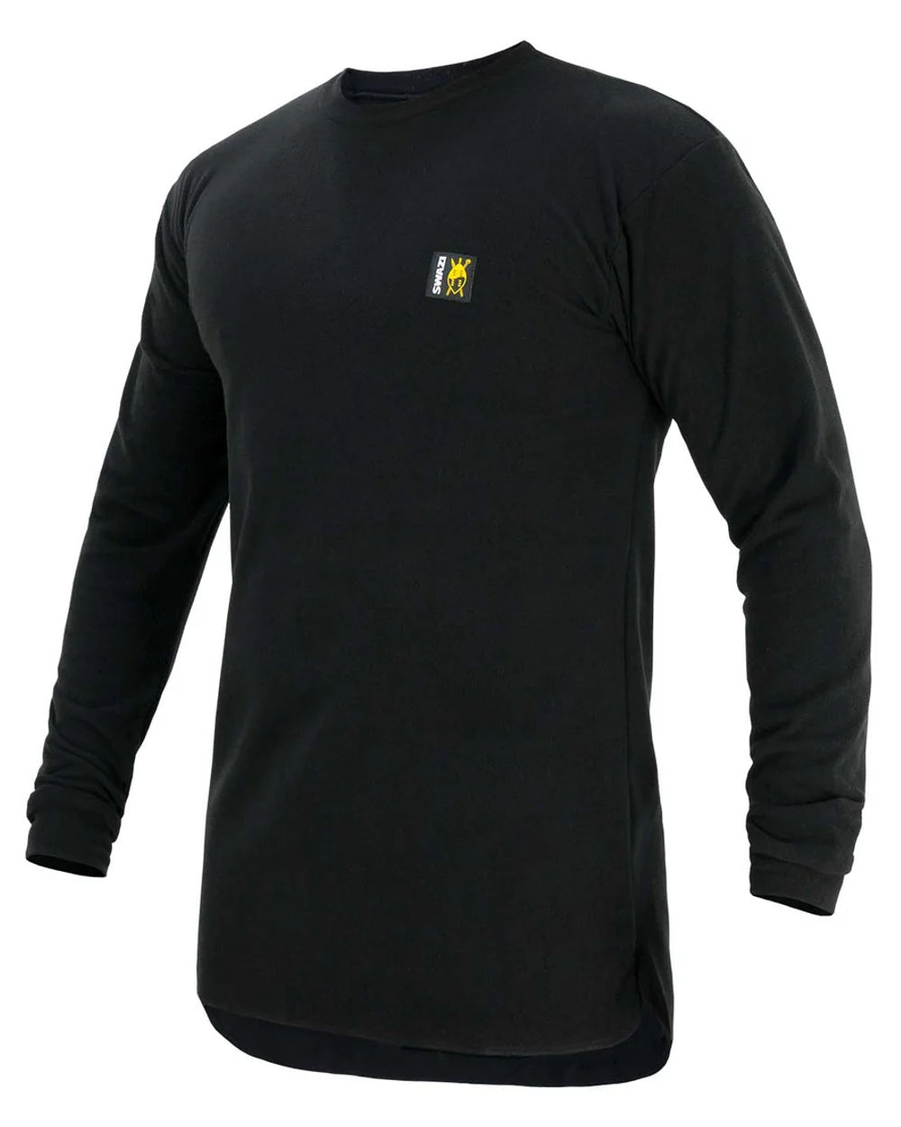 Black Coloured Swazi Long Sleeve Micro Top on white background #colour_black