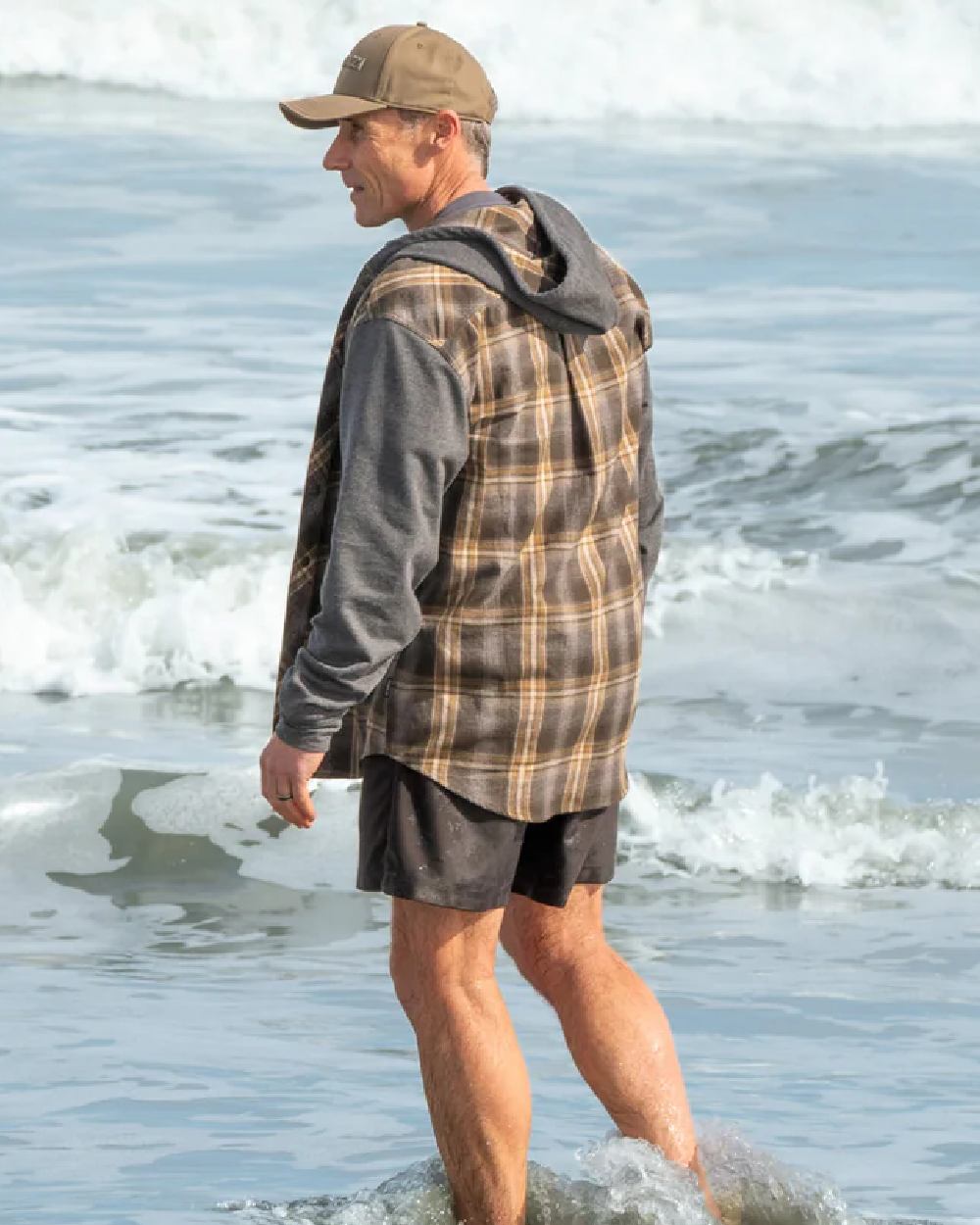 Olive coloured Swazi Mens Apprentice Shirt on sea background #colour_olive