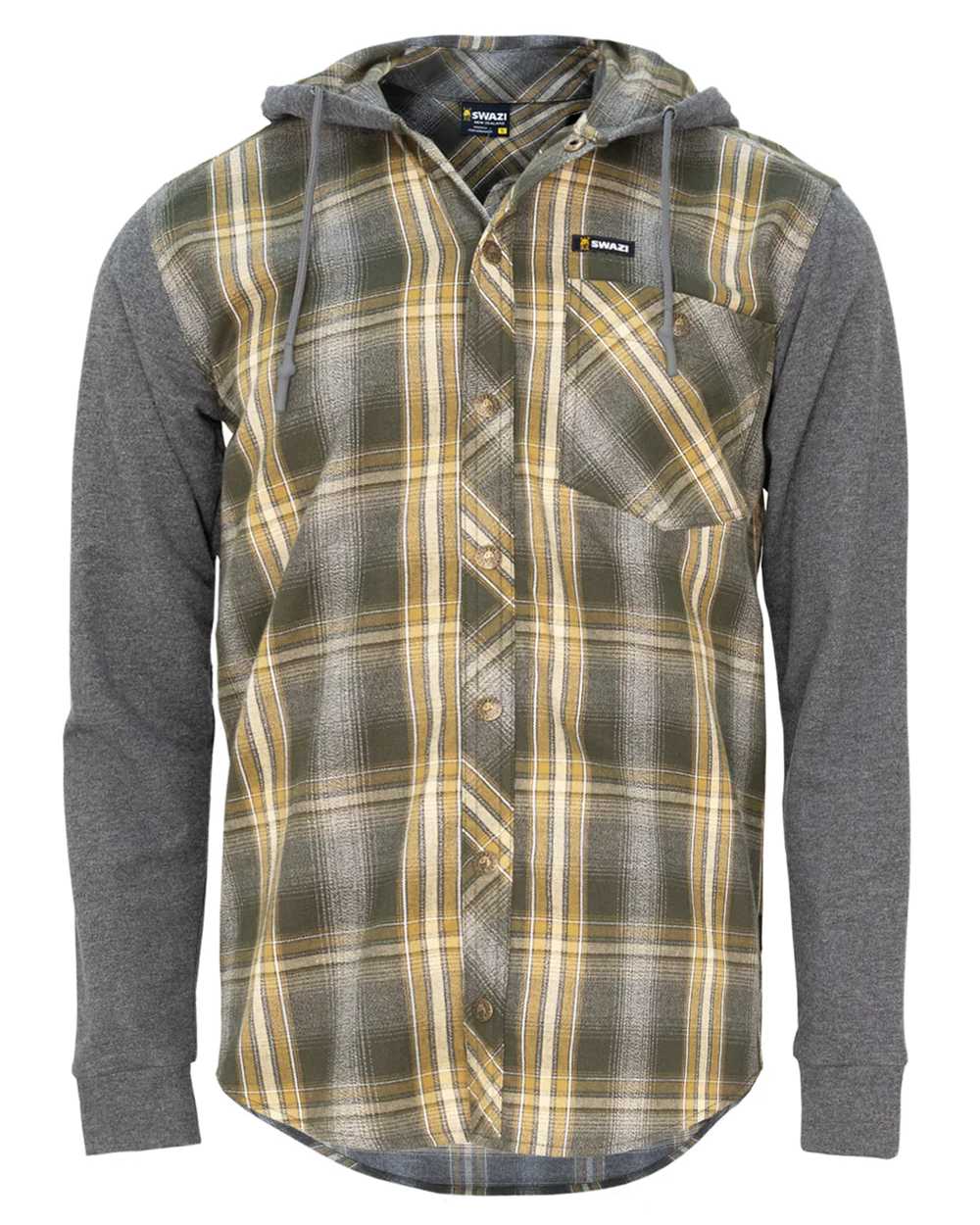 Olive coloured Swazi Mens Apprentice Shirt on white background #colour_olive