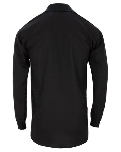 Black coloured Swazi Mens Climb Max Long Sleeve Polo Shirt on white background #colour_black