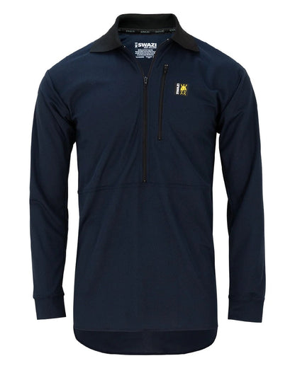 Navy coloured Swazi Mens Climb Max Long Sleeve Polo Shirt on white background #colour_navy