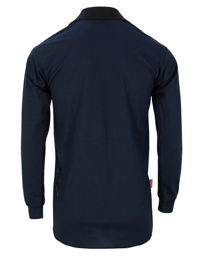 Navy coloured Swazi Mens Climb Max Long Sleeve Polo Shirt on white background #colour_navy