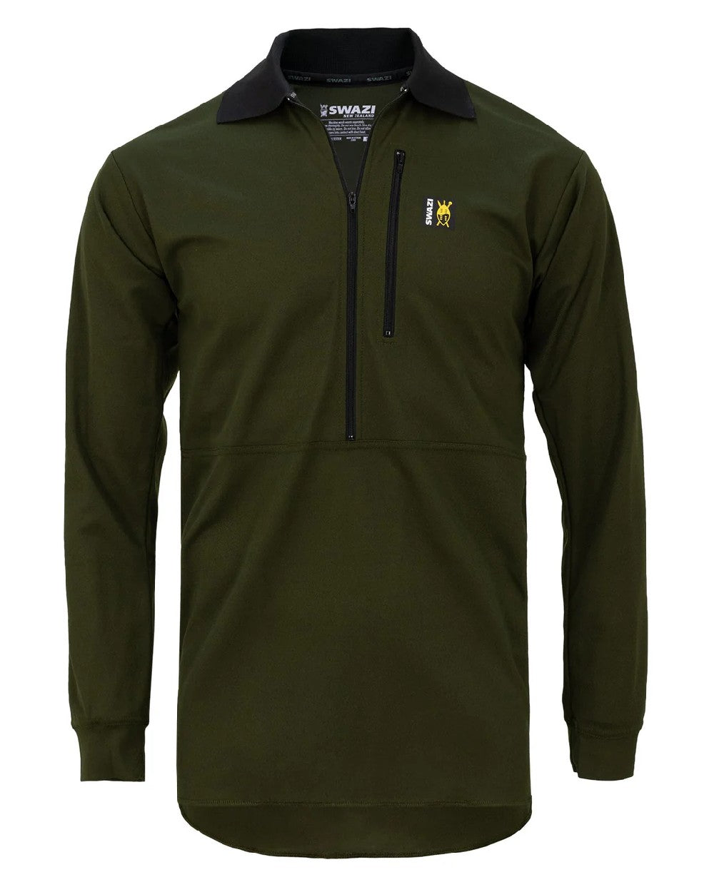 Olive coloured Swazi Mens Climb Max Long Sleeve Polo Shirt on white background #colour_olive