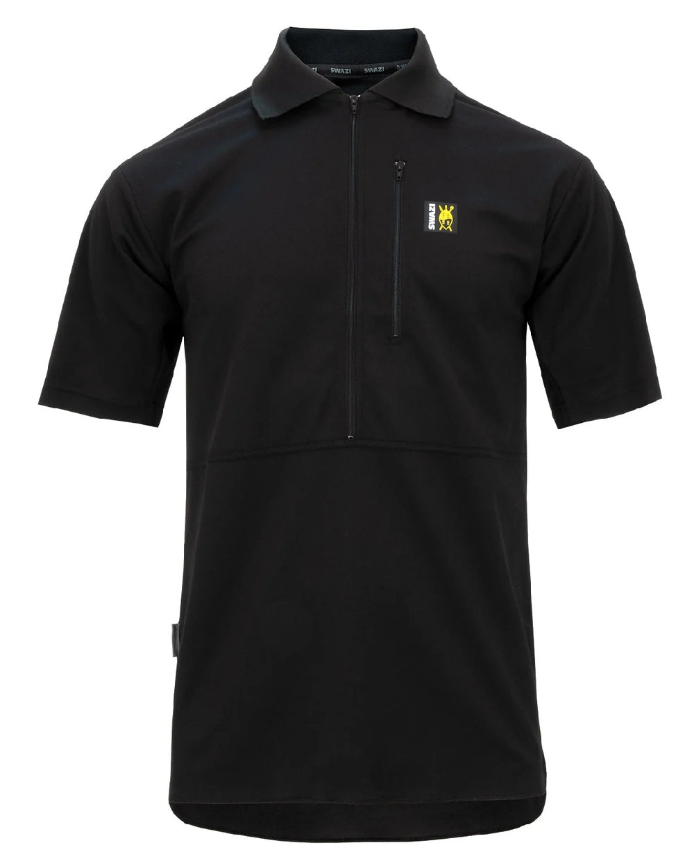 Black coloured Swazi Mens Climb Max Short Sleeve Polo T-Shirt on white background #colour_black