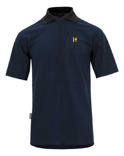 Navy coloured Swazi Mens Climb Max Short Sleeve Polo T-Shirt on white background #colour_navy