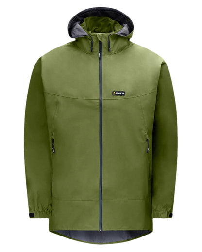 Olive Coloured Swazi Mens Sentinel Ultralight Jacket on white background #colour_olive