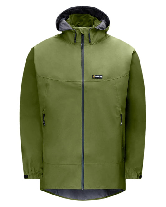 Olive Coloured Swazi Mens Sentinel Ultralight Jacket on white background #colour_olive