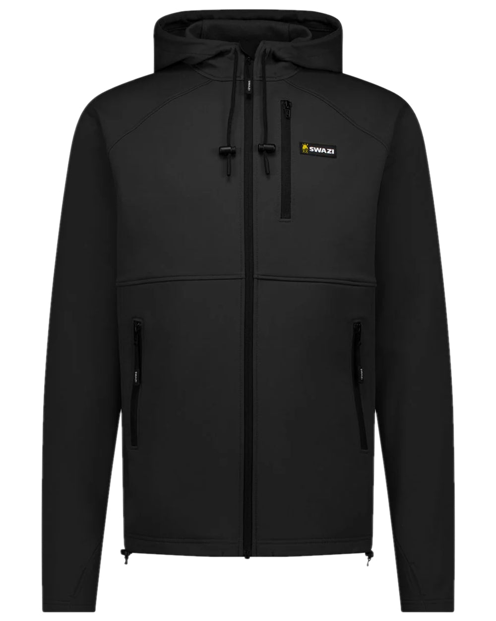 Black Coloured Swazi Mens Stalker Hooded Jacket on white background #colour_black