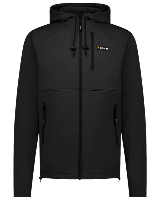 Black Coloured Swazi Mens Stalker Hooded Jacket on white background #colour_black