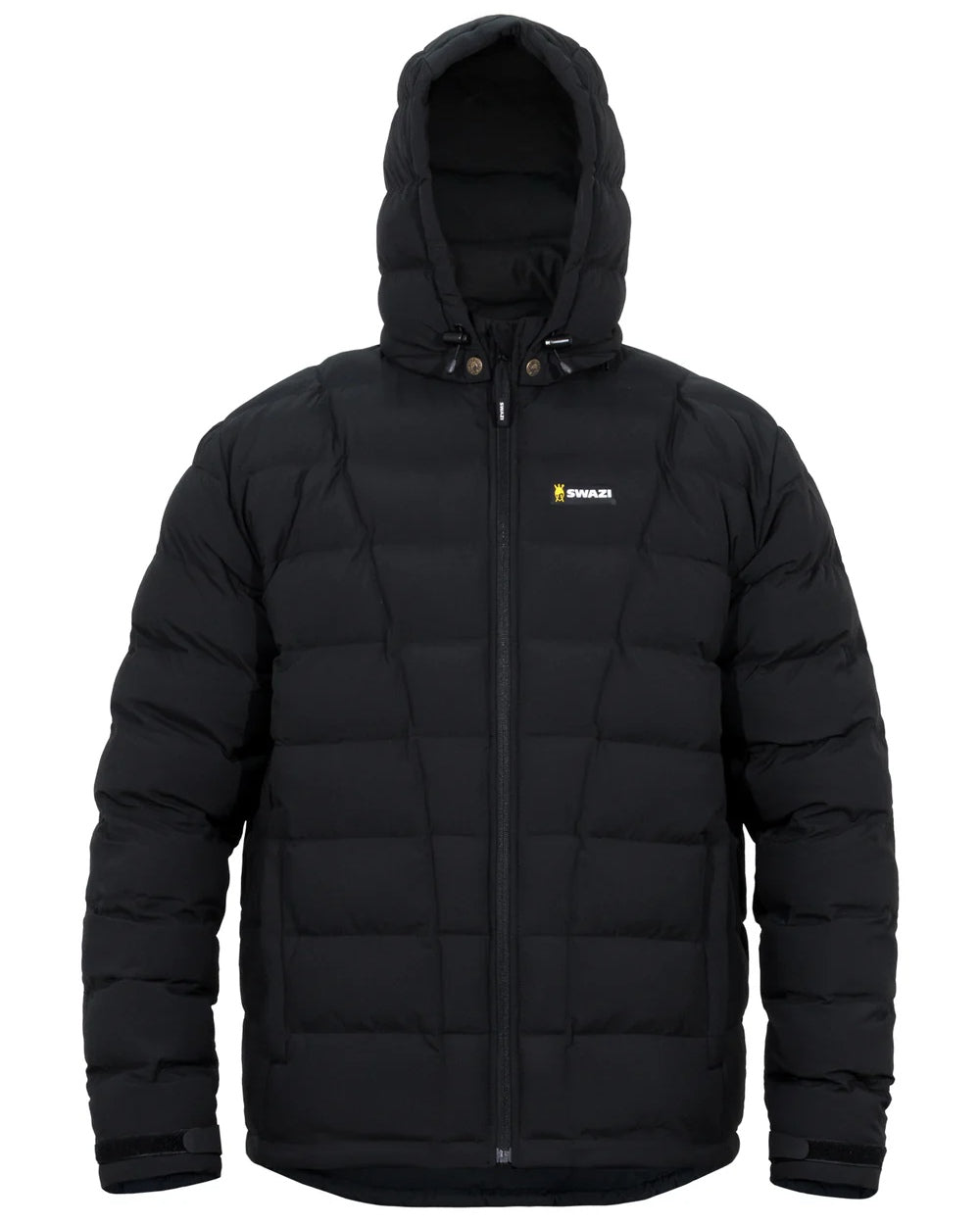 Black coloured Swazi Puffadder Jacket on white background #colour_black