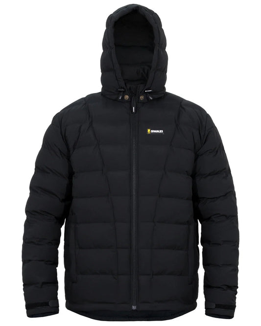 Black coloured Swazi Puffadder Jacket on white background #colour_black