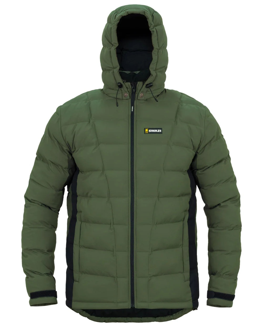 Olive coloured Swazi Puffadder Jacket on white background #colour_olive