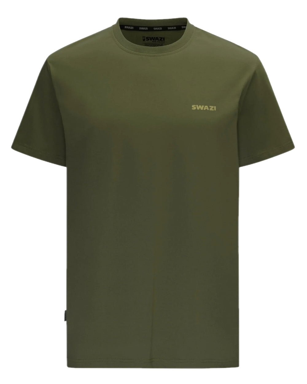 Olive Coloured Swazi Reverse Clan Tee on white background #colour_olive