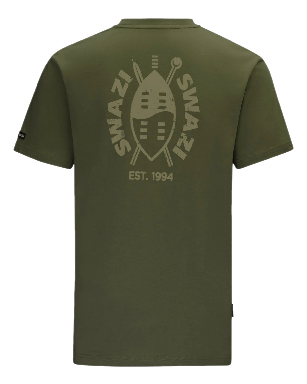 Olive Coloured Swazi Reverse Clan Tee on white background #colour_olive