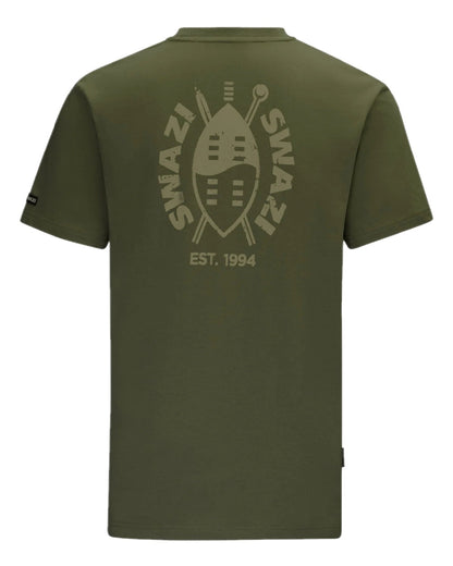 Olive Coloured Swazi Reverse Clan Tee on white background #colour_olive