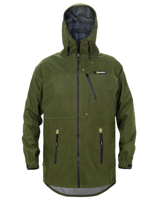 Olive coloured Swazi The Ibex Jacket on white background #colour_olive