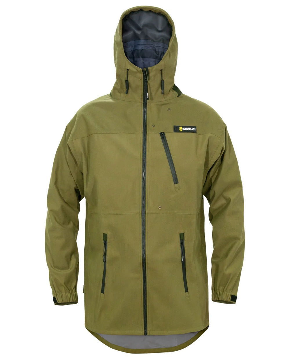 Tussock Green coloured Swazi The Ibex Jacket on white background #colour_tussock-green