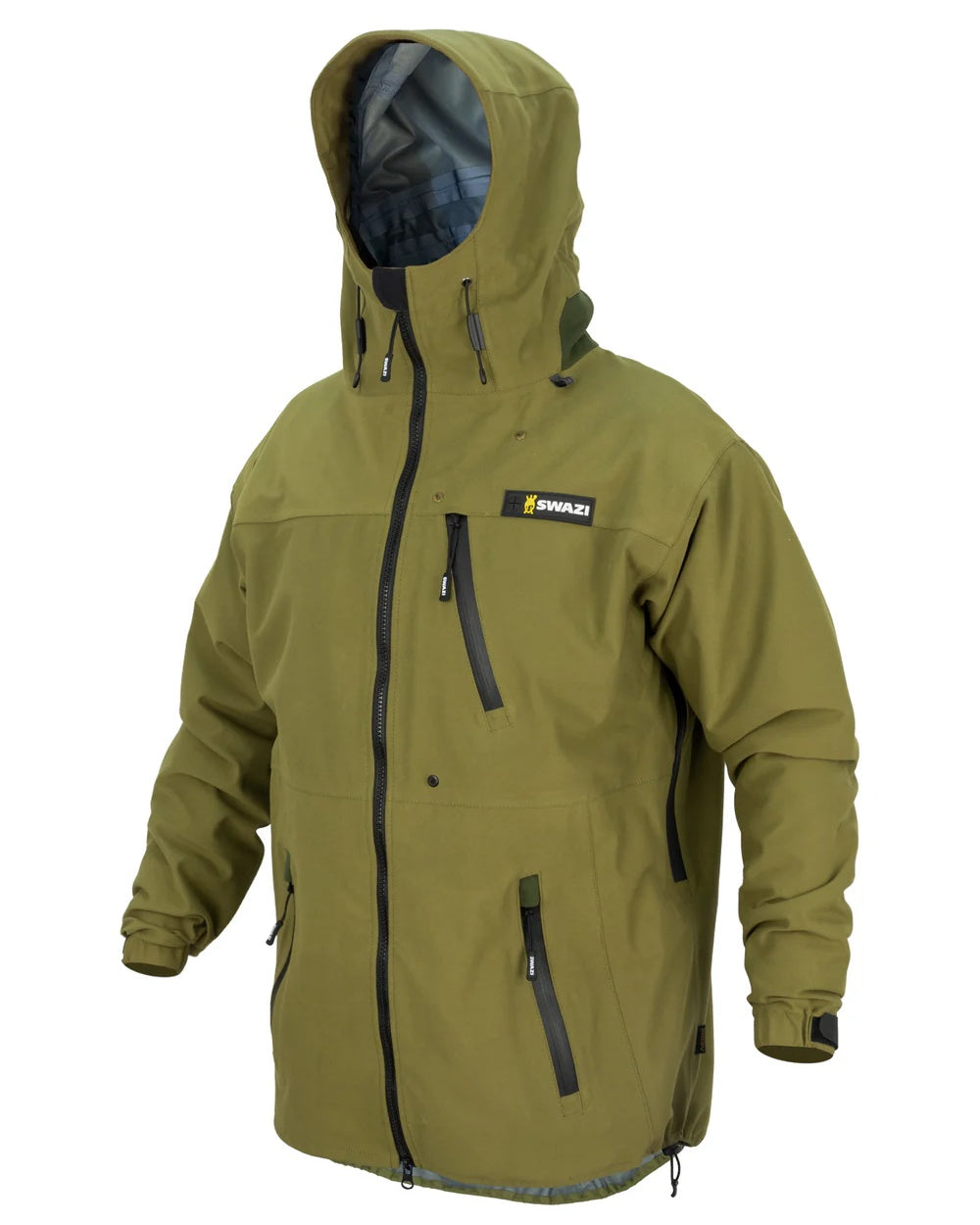 Tussock Green coloured Swazi The Ibex Jacket on white background #colour_tussock-green