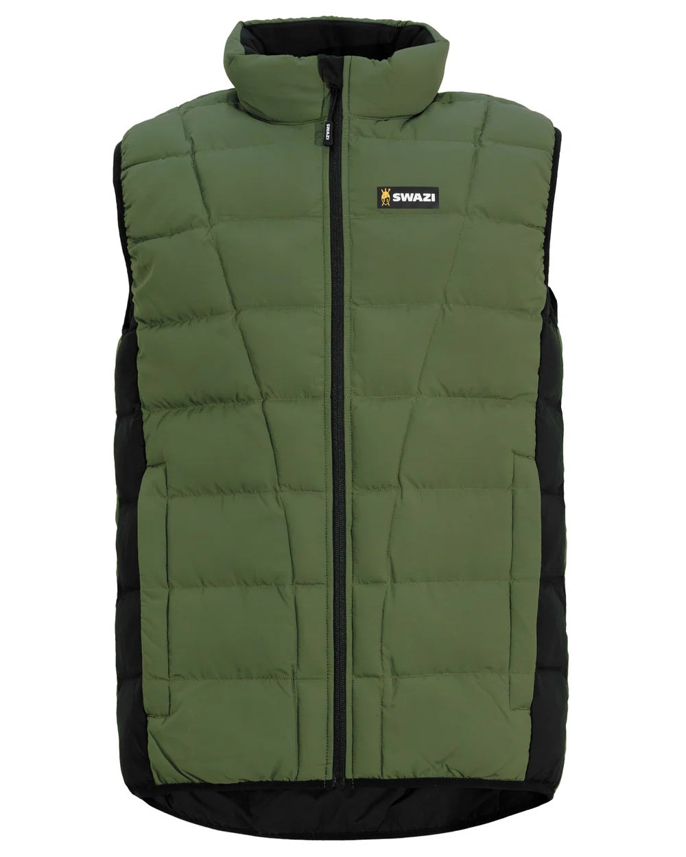 Olive coloured Swazi Thorso Vest on white background #colour_olive