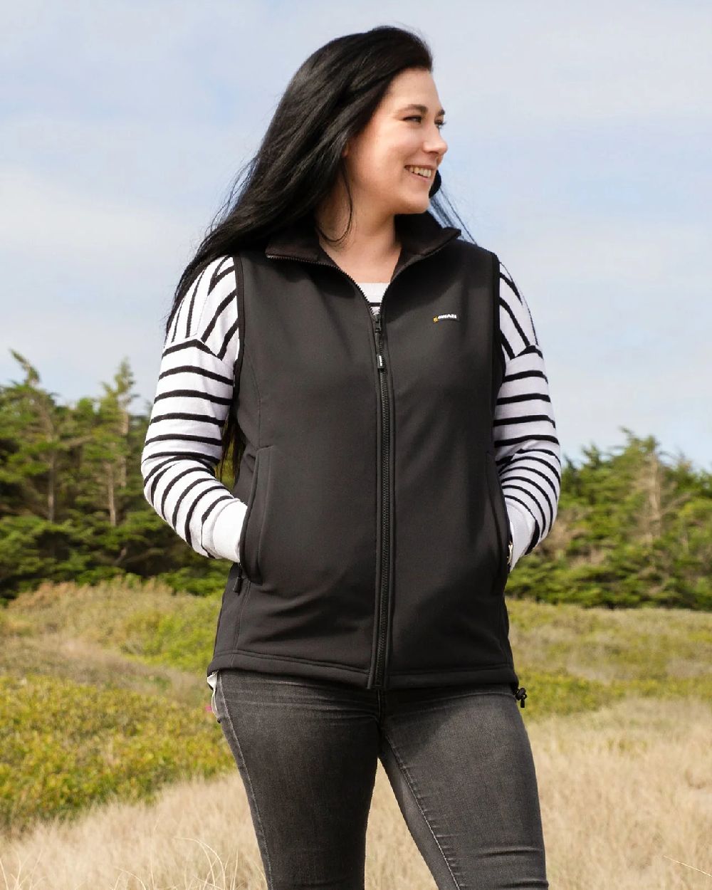 Black Coloured Swazi Womens Sable Vest on outdoor background #colour_black