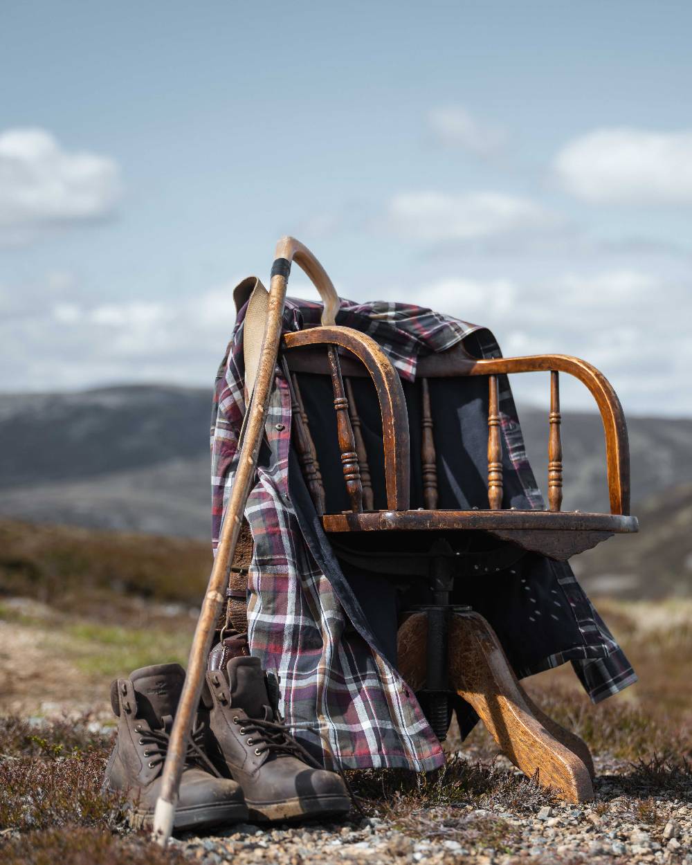 Wine Olive Check Coloured Hoggs of Fife Arran Micro Fleece Lined 100% Cotton Shirt on countryside background #colour_wine-olive-check