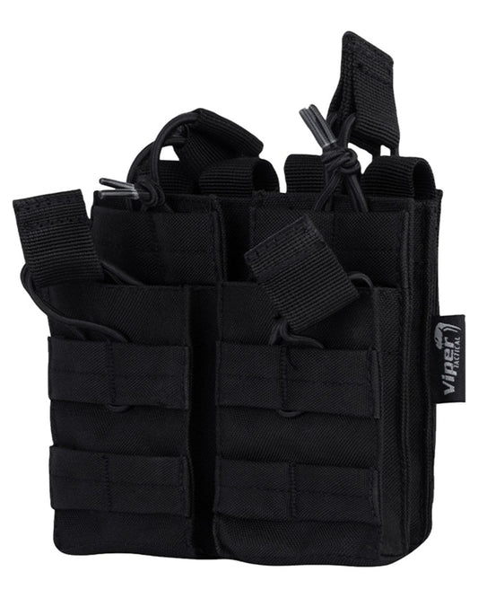 Black Coloured Viper Double Duo Mag Pouch on white background #colour_black