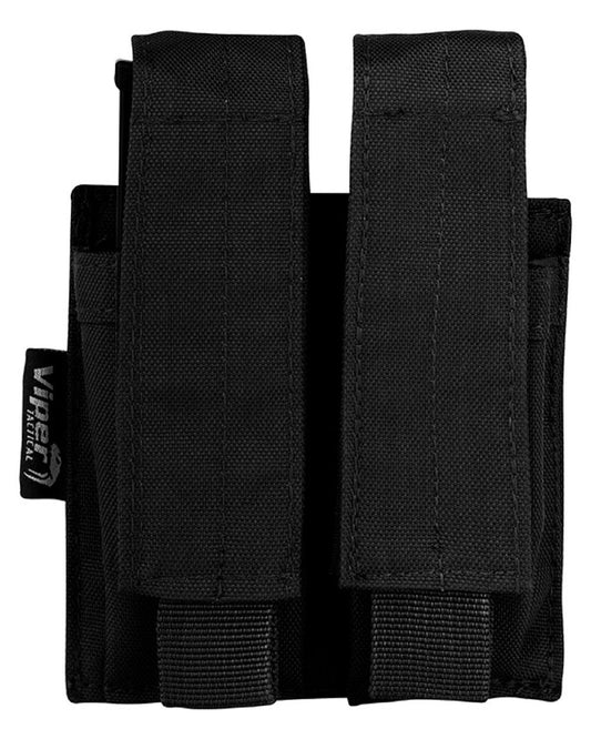 Black Coloured Viper Modular Double Pistol Mag Pouch on white background #colour_black