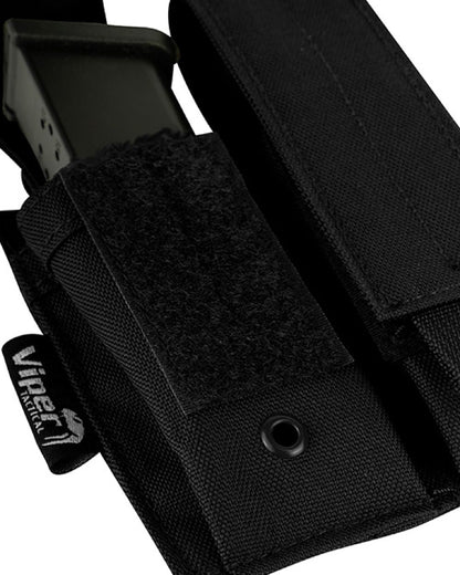 Black Coloured Viper Modular Double Pistol Mag Pouch on white background #colour_black