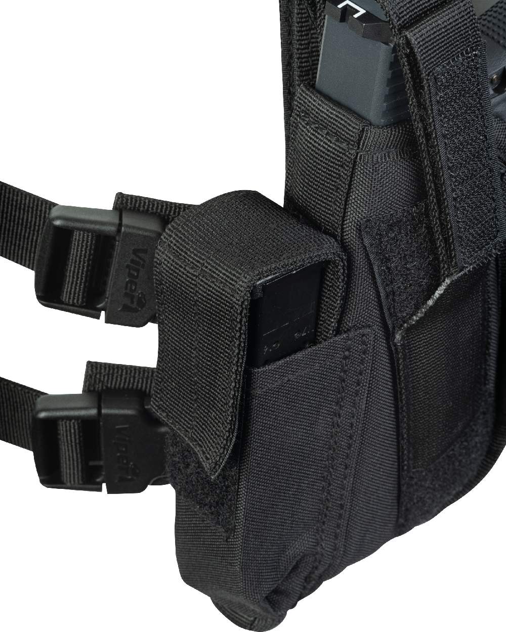 Black Coloured Viper Tactical Leg Holster Left Handed on white background #colour_black